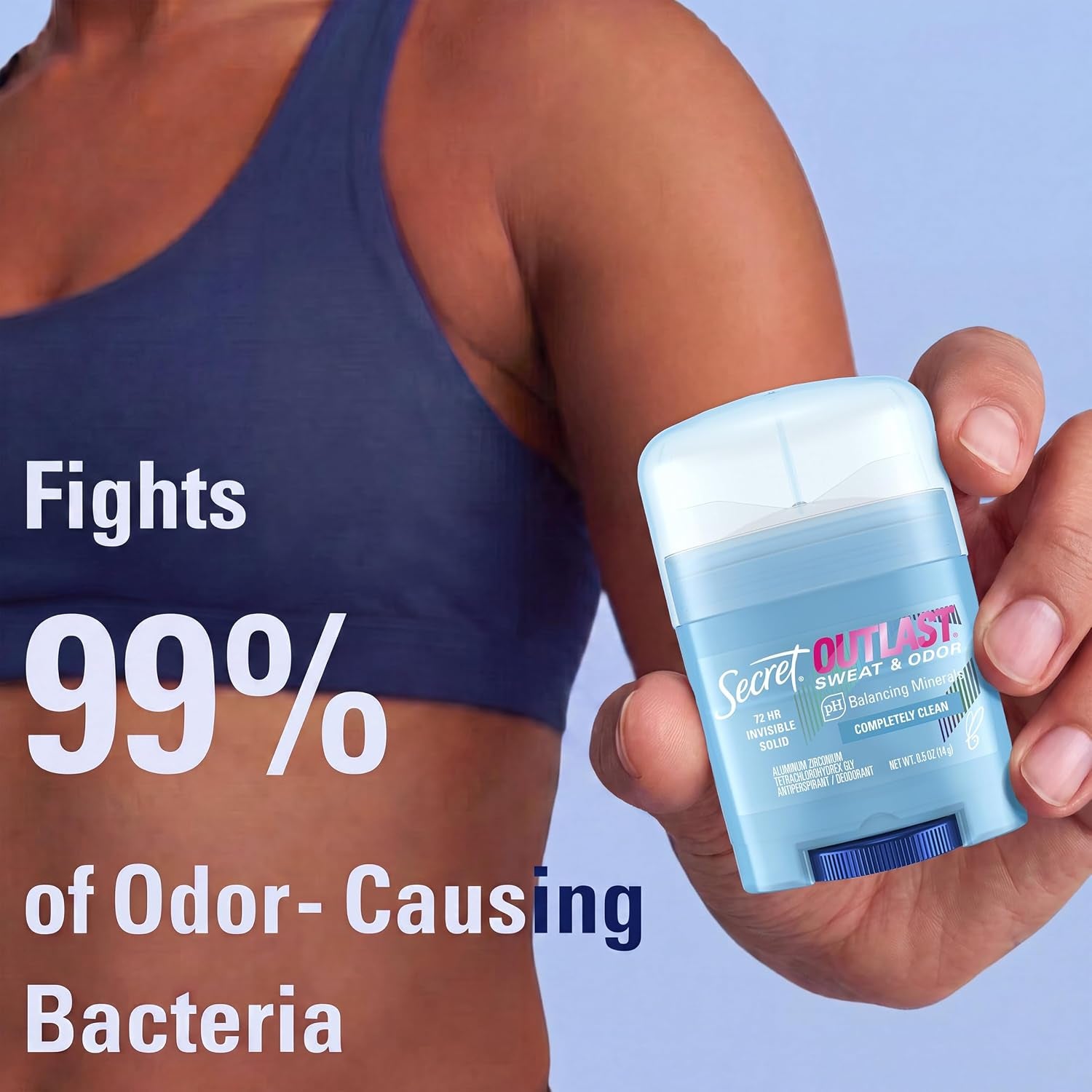 Outlast Antiperspirant Deodorant for Women, 72Hr Sweat & Odor Protection, PH Balancing Minerals, Invisible Solid, Completely Clean Scent, Travel Size, 0.5 Oz