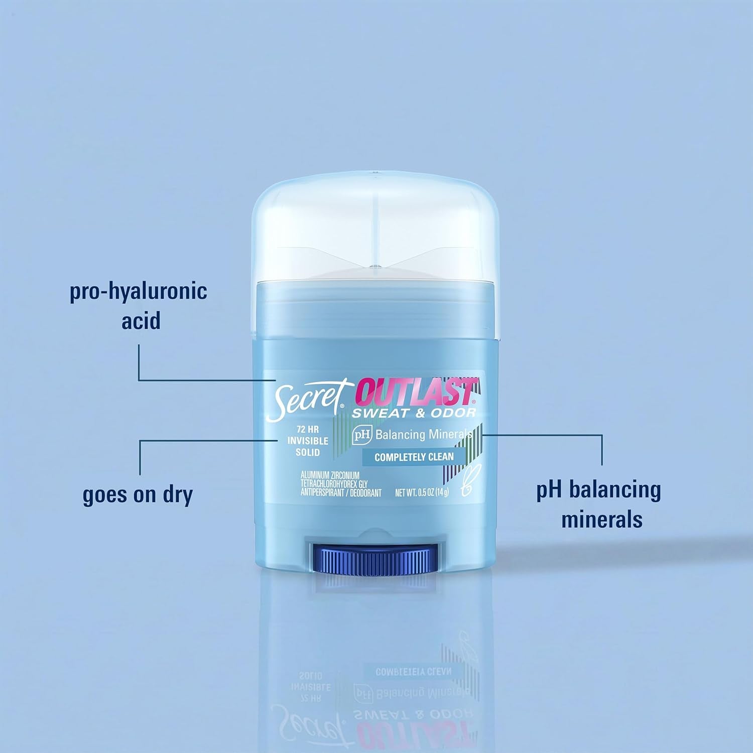 Outlast Antiperspirant Deodorant for Women, 72Hr Sweat & Odor Protection, PH Balancing Minerals, Invisible Solid, Completely Clean Scent, Travel Size, 0.5 Oz