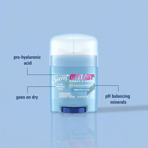 Outlast Antiperspirant Deodorant for Women, 72Hr Sweat & Odor Protection, PH Balancing Minerals, Invisible Solid, Completely Clean Scent, Travel Size, 0.5 Oz