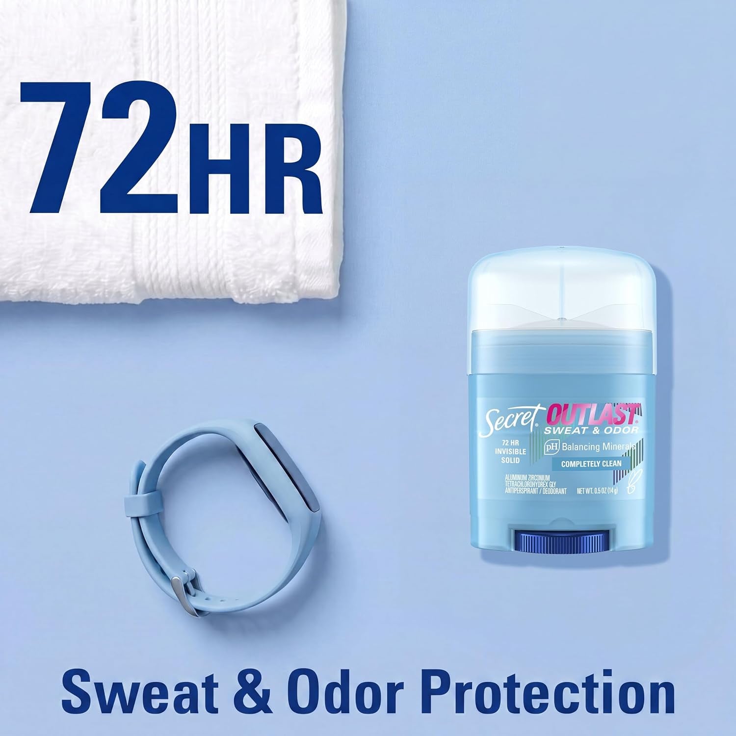 Outlast Antiperspirant Deodorant for Women, 72Hr Sweat & Odor Protection, PH Balancing Minerals, Invisible Solid, Completely Clean Scent, Travel Size, 0.5 Oz